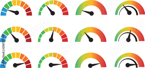 Photos Colorful Speedometer Gauge Icon Set, Performance Meter Dashboard Indicators, Pro