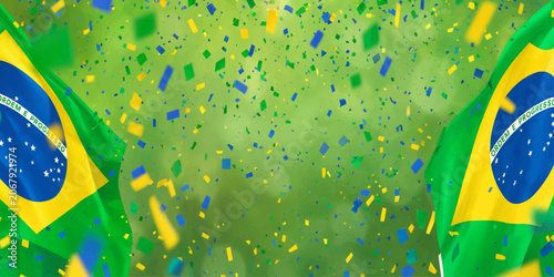 Quadro su tela Brazil flag painted on wall and metal background with green color texture and co