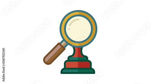 Foto Magnifying glass on trophy award.