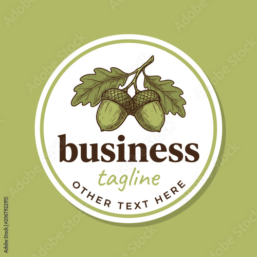 Acorn and oak leaf round botanical logo design.