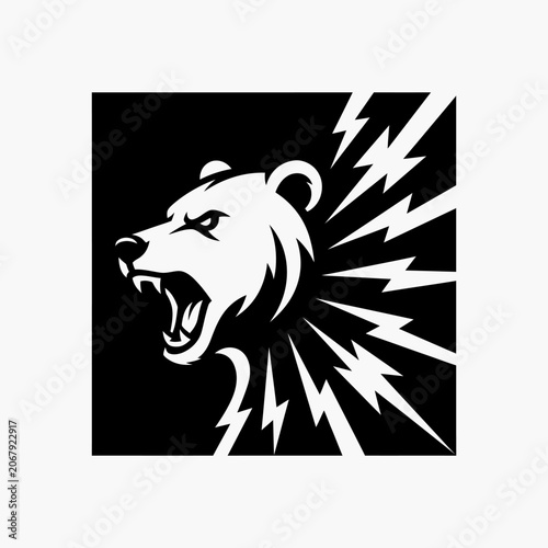 Aggressive bear head with lightning bolt logo