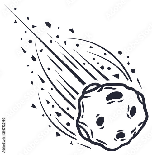 Фотография Asteroid icon showing a rocky celestial object streaking through space on transp