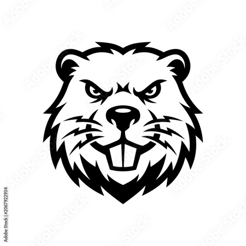 Aggressive beaver head mascot sports logo
