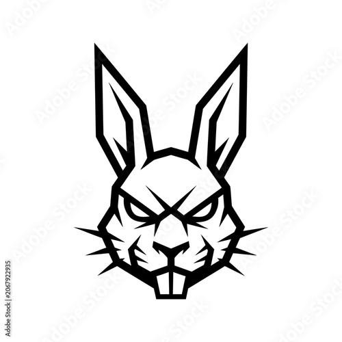 Aggressive black and white rabbit head mascot logo.