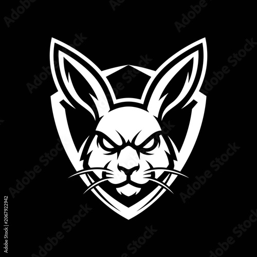 Aggressive rabbit mascot head logo.