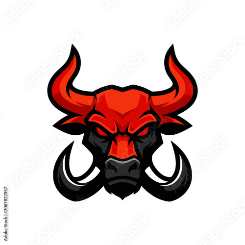 Aggressive red bull mascot logo for sports teams.