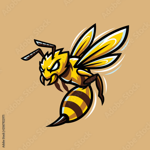 Aggressive yellow jacket wasp mascot esport illustration.