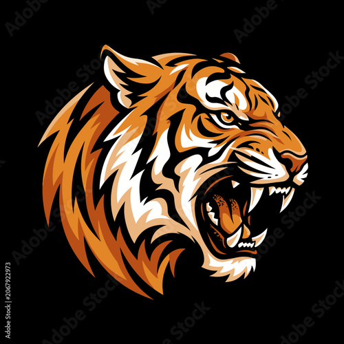 Aggressive tiger profile mascot illustration