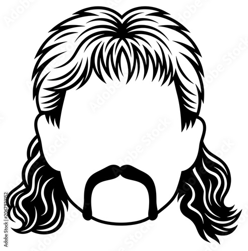 Obraz na plátne Mullet hairstyle illustration featuring a retro male haircut and mustache on tra