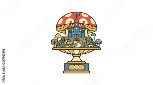 Photos Colorful illustration of fantasy mushroom landscape.