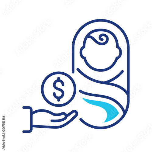 Child benefit icon. Business and social welfare line symbol. Color.