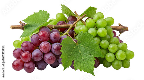 Photos Fresh clusters of red and green grapes with green foliage isolated on transparent background png image