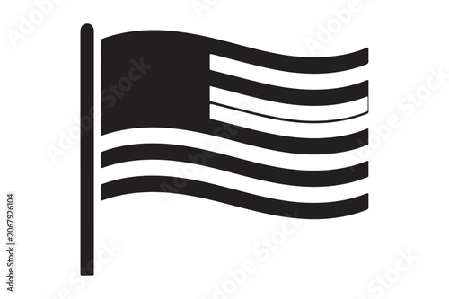 Black and White Waving Flag Icon on a Flagpole Graphic Illustration
