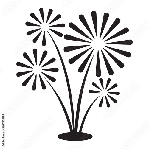 Minimalist Black and White Fireworks Icon Set for Festive Celebration