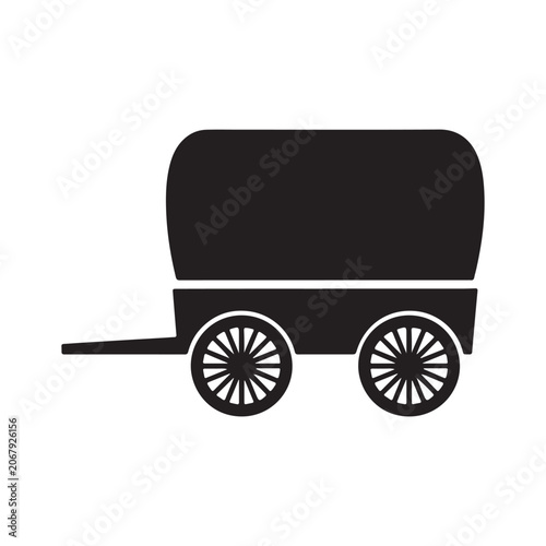 Black and White Silhouette of a Vintage Covered Prairie Wagon Icon
