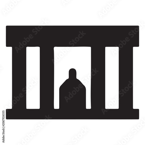 Prisoner Behind Bars Silhouette Icon for Justice and Law Concepts