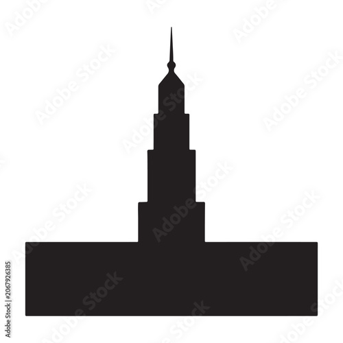 Minimalist Black Silhouette of a Skyscraper Tower Isolated on White