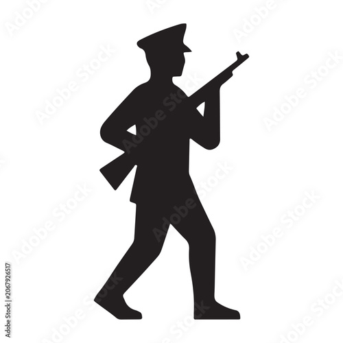Black Silhouette Icon of a Standing Armed Soldier Carrying a Rifle