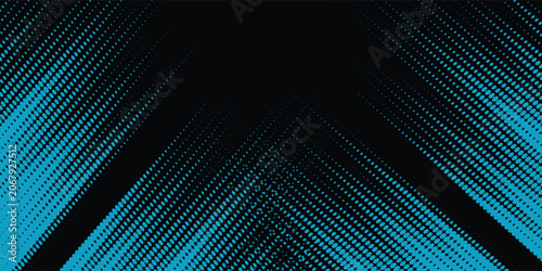 Bild auf Leinwand Blue halftone dots streak diagonally across a black background, creating a dynamic motion effect with grunge texture ideal for modern tech, comic, poster or banner designs