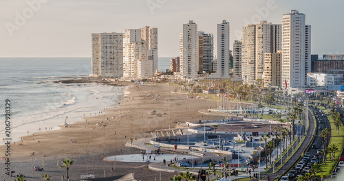 Fotografie Coastal city skyline and beach in northern Chile