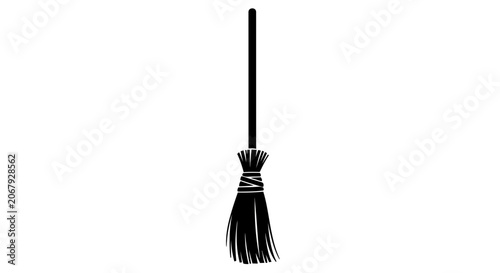 Fotografija Witch broomstick silhouette vector icon, black wooden besom for Halloween decor,