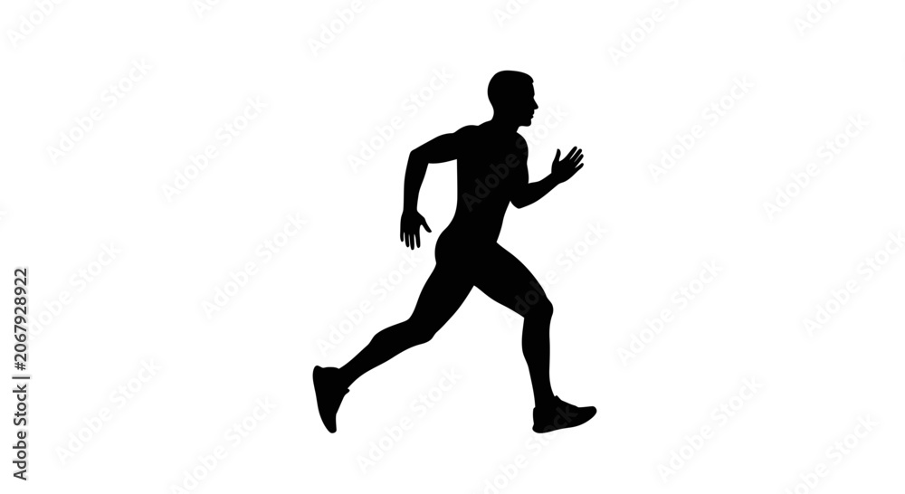 Obraz premium Athletic male runner silhouette, sprinting man in motion vector, black profile of a jogger for fitness and marathon sports branding