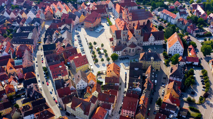 Fototapete Purpur Panoramic aerial view of the old town beside the city Ellwangen in Germany, Baden-Württemberg on a sunny day in Spring  © Gert