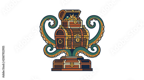 Tableau sur toile Colorful treasure chest with jewels.