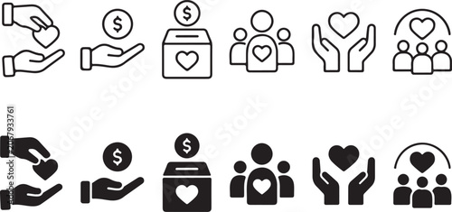 Cuadro en lienzo Social Welfare and Community Volunteer Dual Style Icon Set Featuring Global Conn