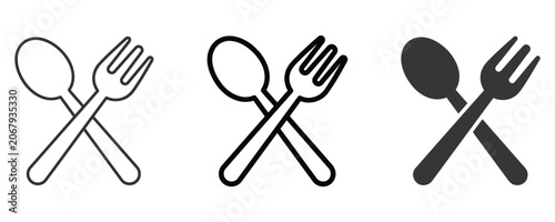 Fotografie Set of three crossed spoon and fork icons representing dining and restaurant the