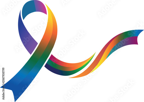 Obraz na płótnie A rainbow colored awareness ribbon on a white background symbolizing diversity a