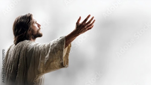 Jesus speaks with open hands in a moment of prayer and reflection
