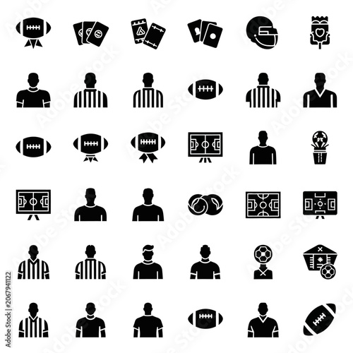 Collection of sports icons including football, basketball, and soccer themes.