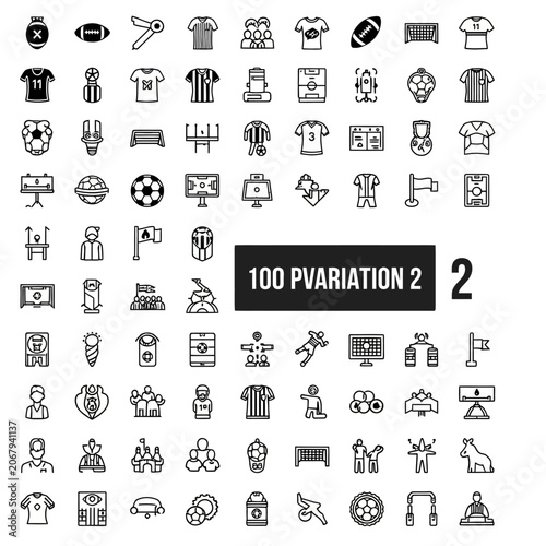 Collection of 100 black sports icons.