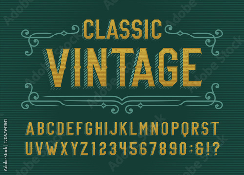 Classic typography alphabet font. Faded letters and numbers with a scratched dirty surface. Vector typescript for old signage, label design, headline lettering, and western badge sets.