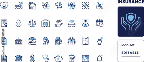 Comprehensive Insurance Icon Set for Life Health Home and Travel