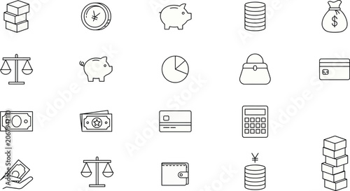 Finance and Banking Line Icon Set for Business