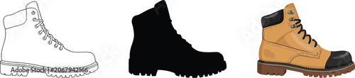Industrial Work Boot in Outline Silhouette and Color