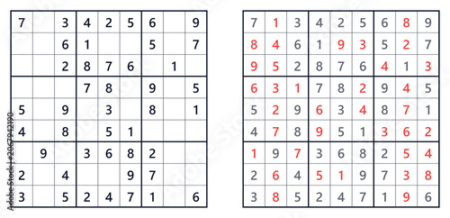 Sudoku puzzle 9x9 easy level for adults printable with answers A4