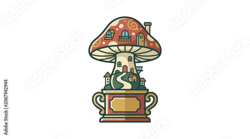 Tableau sur toile Whimsical Mushroom House with Dragon.