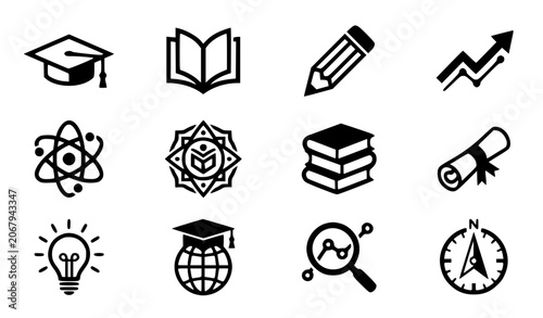 Photos Modern abstract school symbol vector clipart set with minimalist clean outline a