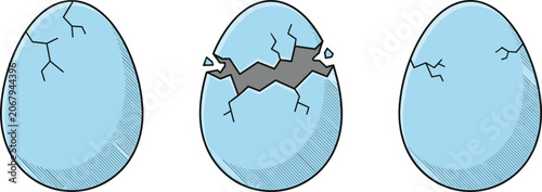 Cuadro en lienzo Cracked egg illustrations with blue shell damage progression hatching stages vec