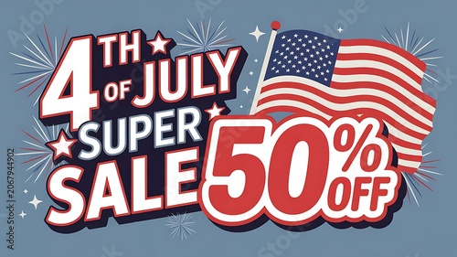 4th july happy independence day sale banner template design with red ribbons on white back ground
