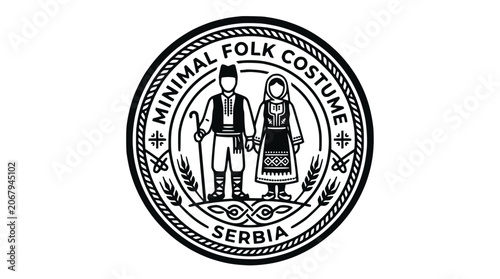 Cuadro en lienzo Circular emblem for Serbian minimal folk costume design.