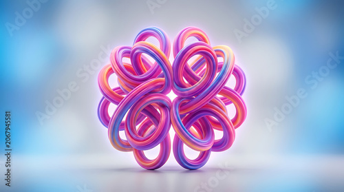 Vibrant colorful loop sculpture on white background isolated on transparent