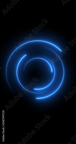 Abstract glowing neon light circle of blue color, loading icon animation background. Abstract geometric neon background. Round frames, rings, circles, glowing lines appear
