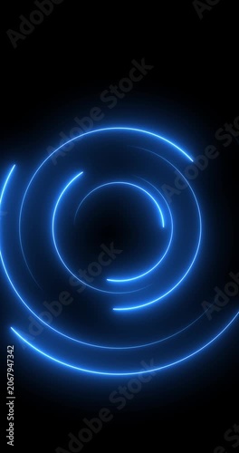 Abstract glowing neon light circle of blue color, loading icon animation background. Abstract geometric neon background. Round frames, rings, circles, glowing lines appear