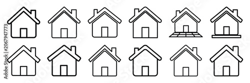 Konstfotografi Real estate house anti slip outline icon set with editable stroke in thin line style