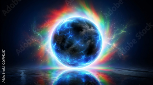 Glowing blue planet with cosmic energy and vibrant nebula colors isolated on a transparent background