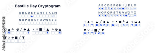 Bild auf Leinwand Cryptogram secret code puzzle for adults, decode the message, printable brain te